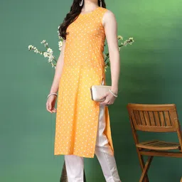 Sangria Floral Printed Sleeveless Cotton Straight Kurta-42