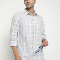 METTLE Grid Tattersall Checks Cotton Casual Shirt-62