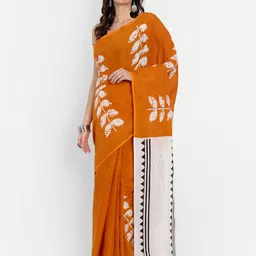 BUTA BUTI Orange & White Ethnic Motifs Pure Cotton Ready to Wear Saree-picture-14