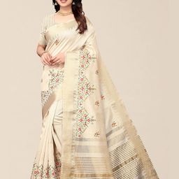 SERONA FABRICS White Floral Embroidered Silk Cotton Saree-image-67