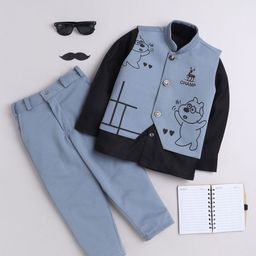 FOURFOLDS Boys Printed Mandarin Collar Single-Breasted 2 Piece Party Suit-19