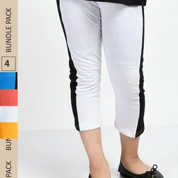 IndiWeaves Girls Pack Of 4 Colourblocked High Rise Pure Cotton Capris-image-102