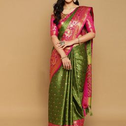 VILLAGIUS Ethnic Motifs Woven Design Zari Silk Cotton Mysore Silk Saree-36