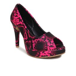 VALIOSAA Pink & Black Printed Stiletto Pumps-1
