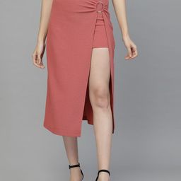 KASSUALLY Pink Ring Detailed Front Slit Asymmetry Skirt-57
