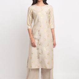 BLANC9 Women Beige & Gold-Toned Ethnic Motifs Printed Kurta-33