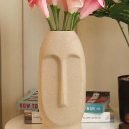 TIED RIBBONS Decorative Beige-Coloured Face Shaped Ceramic Flower Vase-37