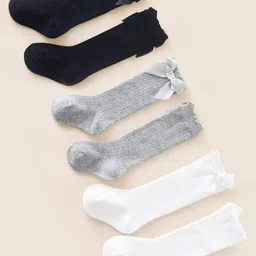 EL REGALO  Girls Pack Of 3 Solid Knee-Length Socks-picture-48