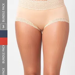 NOIRA Pack Of 3 Assorted Cotton Lace Hipster Briefs-image-76