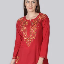 Seva Chikan Ethnic Motifs Embroidered Chikankari Kurti-picture-55