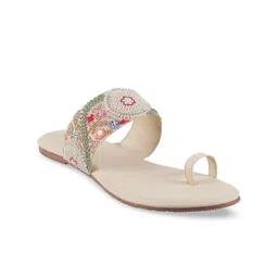 Metro Women Beige One Toe Flats-29