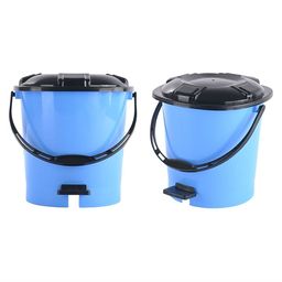 Kuber Industries 2-Pcs Blue & Black Check Dhakkan Pedal Dustbins - 7 Ltrs-42