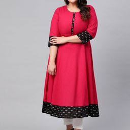 KALINI Plus Size Round Neck Cotton Anarkali Kurta-image-31