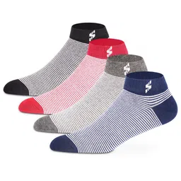 Supersox Men Pack Of 4 Striped Moisture-Absorbent Pure Cotton Ankle-Length Socks-43