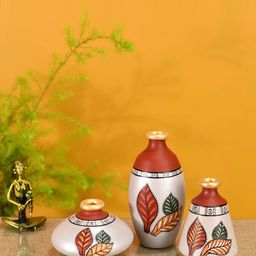 AAKRITI ART CREATIONS Set of 3 Silver-Toned & Red Handpainted Vases-image-81