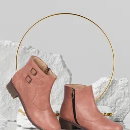 Bella Toes Women Textured Buckle Detail Block Heel Boots-6