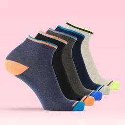 LUX MOZZE  Men Pack Of 5 Assorted Cotton Ankle-Length Socks-53