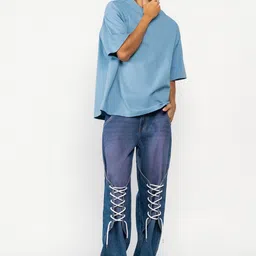 FREAKINS Men Blue High-Rise Straight Fit Tie-Ups Clean Look Pure Cotton Jeans-image-20