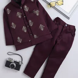 FOURFOLDS Boys Embroidered Bandhgala Two-Piece Suit-49