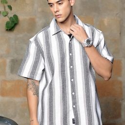 The Roadster Lifestyle Co. White & Grey Striped Oversized-Fit Pure Cotton Casual Shirt-image-72