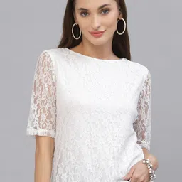 Style Quotient Women White Lace Insert Embroidered Floral Top-16