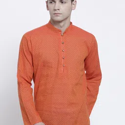 RG DESIGNERS Men Orange Patchwork Handloom Kurta-image-54