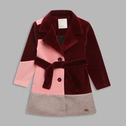 ELLE Girls Maroon & Pink Colourblocked Over Coat-image-55