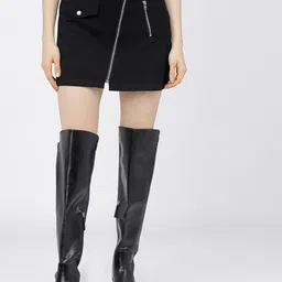 Tokyo Talkies Black Straight-Fit Straight Mini Skirt-image-99