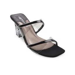 Metro Women Black Colourblocked Block Sandals-9