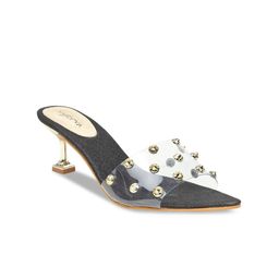 VALIOSAA Black Embellished Block Sandals-30