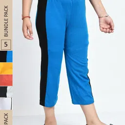 IndiWeaves Girls Pack of 5 Pure Cotton Capris with Side Panelling Detail-image-50