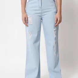 Orchid Blues Women Blue Flared High-Rise Mildly Distressed Jeans-image-53