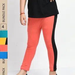 IndiWeaves Girls Pack Of 4 Colourblocked Pure Cotton Capris-image-101