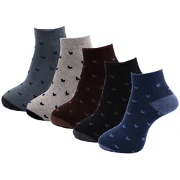 RC. ROYAL CLASS Men Pack Of 5 Black & Blue Patterned Cotton Ankle-Length Socks-39
