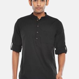 indus route by Pantaloons Men Black Roll-up Sleeves Kurta-image-45