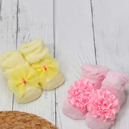 Yellow Bee Infant Girls Pack Of 2 Embellished Cotton Above Ankle Socks-image-66