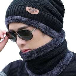Alexvyan Men Self Design Woollen Beanie With Scarf-4