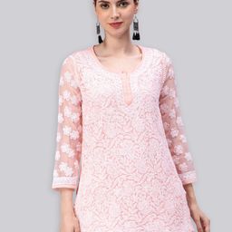 Seva Chikan Ethnic Motifs Embroidered Chikankari Kurti With Slip-picture-41