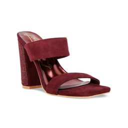 London Rag Burgundy Embellished Suede Party Block Heels-picture-2