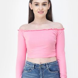 SCORPIUS Pink Off-Shoulder Bardot Crop Top-image-66