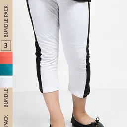 IndiWeaves Girls Pack Of 3 Colourblocked Mid Rise Pure Cotton Capris-picture-12