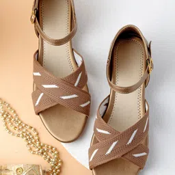 AROOM Women Woven Design Open Toe Flats With Buckles-41