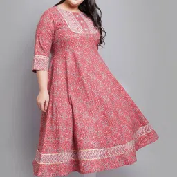 KALINI Plus Size Floral Printed Cotton Gotta Patti Anarkali Kurta-picture-26