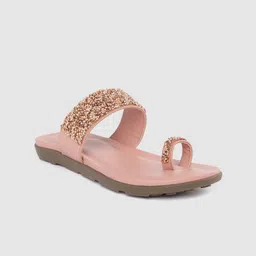 Funku Fashion Women Peach-Coloured Embellished One Toe Flats-image-23