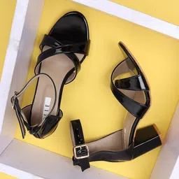 ELLE Black Solid Block Heels-image-6