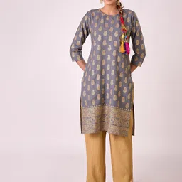 SURHI Paisley Printed Round Neck Cotton Straight Kurta-picture-22
