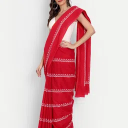 BUTA BUTI Red & Off White Ethnic Motifs Pure Cotton Ready to Wear Saree-picture-42