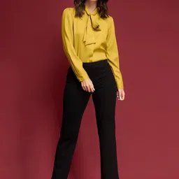 FableStreet Women Mustard Yellow Tie-Up Neck Top-picture-46