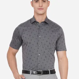 Greenfibre Men Grey Custom Slim Fit Floral Printed Formal Shirt-image-8