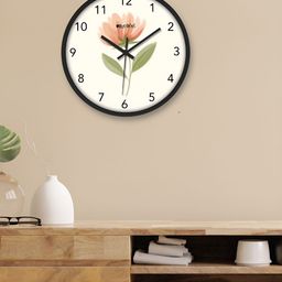 OLIVE TREE Black & Peach Printed Round Shaped Contemporary Analogue Wall Clock-12